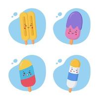 set di 4 gelati kawaii vettore