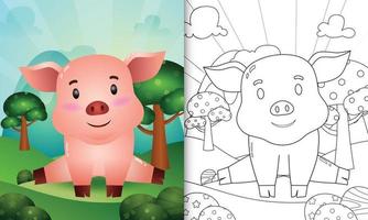 libro da colorare per bambini con un simpatico personaggio di maiale illustrazione vettore