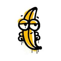 urbano graffiti Banana personaggio spruzzato nel nero al di sopra di bianca con giallo Riempimento. strutturato spray vettore illustrazione isolato su bianca.