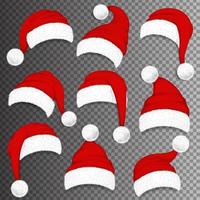 Natale Santa Claus rosso cappelli con ombra. vettore illustrazione