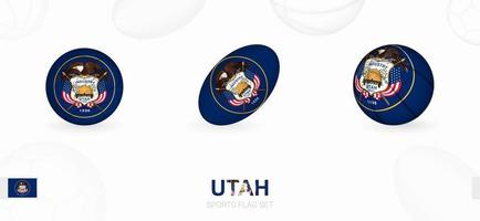 gli sport icone per calcio, Rugby e pallacanestro con il bandiera di Utah. vettore