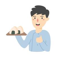 uomo vendita onigiri Giappone cibo vettore