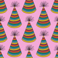 carino scarabocchio a strisce compleanno festa cappello senza soluzione di continuità modello. festivo sfondo. vettore