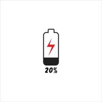 mobile Telefono batteria ricarica piatto vettore illustrazione, 20 per cento ricarica bar vettore illustrazione.