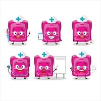 medico professione emoticon con rosa scuola Borsa cartone animato personaggio vettore