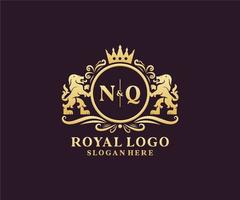 iniziale nq lettera Leone reale lusso logo modello nel vettore arte per ristorante, regalità, boutique, bar, Hotel, araldico, gioielleria, moda e altro vettore illustrazione.