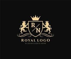 iniziale rn lettera Leone reale lusso stemma araldico logo modello nel vettore arte per ristorante, regalità, boutique, bar, Hotel, araldico, gioielleria, moda e altro vettore illustrazione.