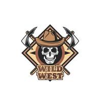 selvaggio ovest icona, cowboy cranio e tomahawk vettore