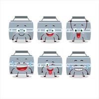 cartone animato personaggio di grigio pranzo scatola con Sorridi espressione vettore