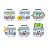 grigio pranzo scatola cartone animato personaggio con carino emoticon portare i soldi vettore