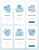 strati di metaverso tecnologia blu onboarding mobile App schermi impostare. Procedura dettagliata 3 passaggi modificabile grafico Istruzioni con lineare concetti. ui, ux, gui modello vettore