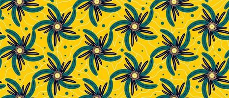 africano etnico tradizionale giallo modello. senza soluzione di continuità bellissimo floreale kitenge, chitenge, ankara stile. moda design nel colorato. verde e blu fiore motivo. ankara stampe, africano cera stampe vettore