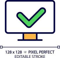 computer con dai un'occhiata marchio pixel Perfetto rgb colore icona. sicuro accesso per opera stazione. installare anti il malware Software. isolato vettore illustrazione. semplice pieno linea disegno. modificabile ictus