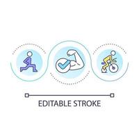 rafforzare muscoli ciclo continuo concetto icona. condizionata esercizi. gli sport infortunio prevenzione mancia astratto idea magro linea illustrazione. isolato schema disegno. modificabile ictus vettore