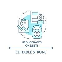 ridurre aliquote su debiti turchese concetto icona. Basso interesse Vota. budgeting astratto idea magro linea illustrazione. isolato schema disegno. modificabile ictus vettore