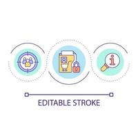 acquisti dati sicurezza ciclo continuo concetto icona. shopping attività analitica. segreto marketing informazione astratto idea magro linea illustrazione. isolato schema disegno. modificabile ictus vettore