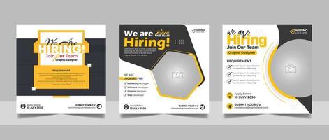 noi siamo assumere lavoro posto vacante sociale media inviare marketing bandiera design modello con nero giallo colore. vettore