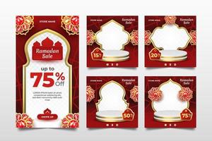 Ramadan sociale media promozione modello con rosso cristallo ornamenti vettore