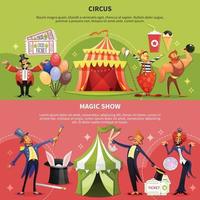 due circus cartoon banner set illustrazione vettoriale