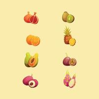 tropicale frutta nel cartone animato stile icone vettore