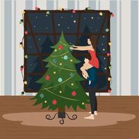 Natale illustrazione. un' famiglia. Natale albero. vacanza atmosfera. alto qualità vettore illustrazione.