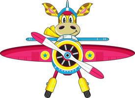 carino cartone animato giraffa pilota volante stella aereo illustrazione vettore