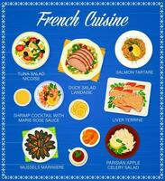 francese cucina menù, vettore Francia cibo pasti