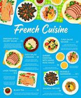 francese cucina menù, vettore piatti di Francia.