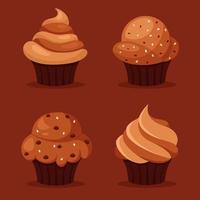 cupcakes al cioccolato. muffin al cioccolato. pasticcini, glassa al cioccolato. illustrazione vettoriale in uno stile piatto.