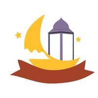 mezzaluna Luna e lanterna con nastro bandiera decorazione vettore