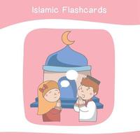 carino islamico Immagine flashcard. islamico flashcard collezioni. colorato stampabile flashcard per prescolastico educativo stampabile gioco carte. vettore illustrazione.