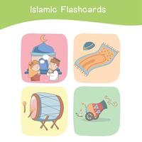 carino islamico Immagine flashcard. islamico flashcard collezioni. colorato stampabile flashcard per prescolastico educativo stampabile gioco carte. vettore illustrazione.