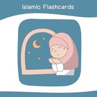 carino islamico Immagine flashcard. islamico flashcard collezioni. colorato stampabile flashcard per prescolastico educativo stampabile gioco carte. vettore illustrazione.