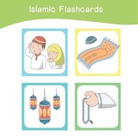 carino islamico Immagine flashcard. islamico flashcard collezioni. colorato stampabile flashcard per prescolastico educativo stampabile gioco carte. vettore illustrazione.