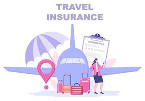 concetto di assicurazione di viaggio e tour per incidenti, protezione della salute, rischi di emergenza durante le vacanze. illustrazione vettoriale
