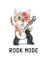 slogan in modalità rock con simpatico gatto che suona la chitarra illustrazione vettore