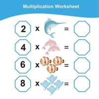 moltiplicazione foglio di lavoro per bambini. conteggio matematica foglio di lavoro. stampabile matematica foglio di lavoro. vettore illustrazione.