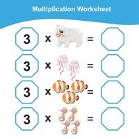 moltiplicazione foglio di lavoro per bambini. conteggio matematica foglio di lavoro. stampabile matematica foglio di lavoro. vettore illustrazione.