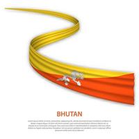 sventolando il nastro o lo striscione con la bandiera del bhutan vettore