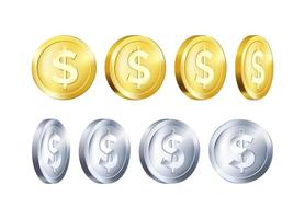 rotazione metallico oro e argento moneta modello. d'oro e argento dollaro icona. attività commerciale simbolo di i soldi. vettore illustrazione isolato su bianca sfondo