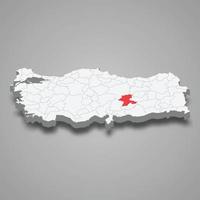 Malatya regione Posizione entro tacchino 3d carta geografica vettore