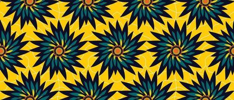 africano etnico tradizionale giallo modello. senza soluzione di continuità bellissimo floreale kitenge, chitenge, ankara stile. moda design nel colorato. verde e blu fiore motivo. ankara stampe, africano cera stampe vettore