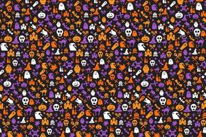 Seamless pattern di halloween con teschio, pipistrello, fantasmi vettore