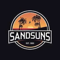 sandsuns all'aperto spiaggia logo design vettore