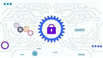 astratto tecnologico sfondo con Ingranaggio ruota, lucchetto icona e circuito Linee su bianca sfondo. vettore illustrazione.