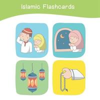 carino islamico Immagine flashcard. islamico flashcard collezioni. colorato stampabile flashcard per prescolastico educativo stampabile gioco carte. vettore illustrazione.