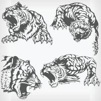 sagoma arrabbiata testa di tigre ruggente stencil disegno vettoriale clipart set