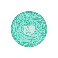 donna polinesiana mare alghe capelli cerchio linea mono vettore