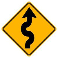 segnali di pericolo strada tortuosa, prima curva a destra su sfondo bianco