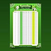 Ramadan preghiera orario modello con verde ornamenti vettore